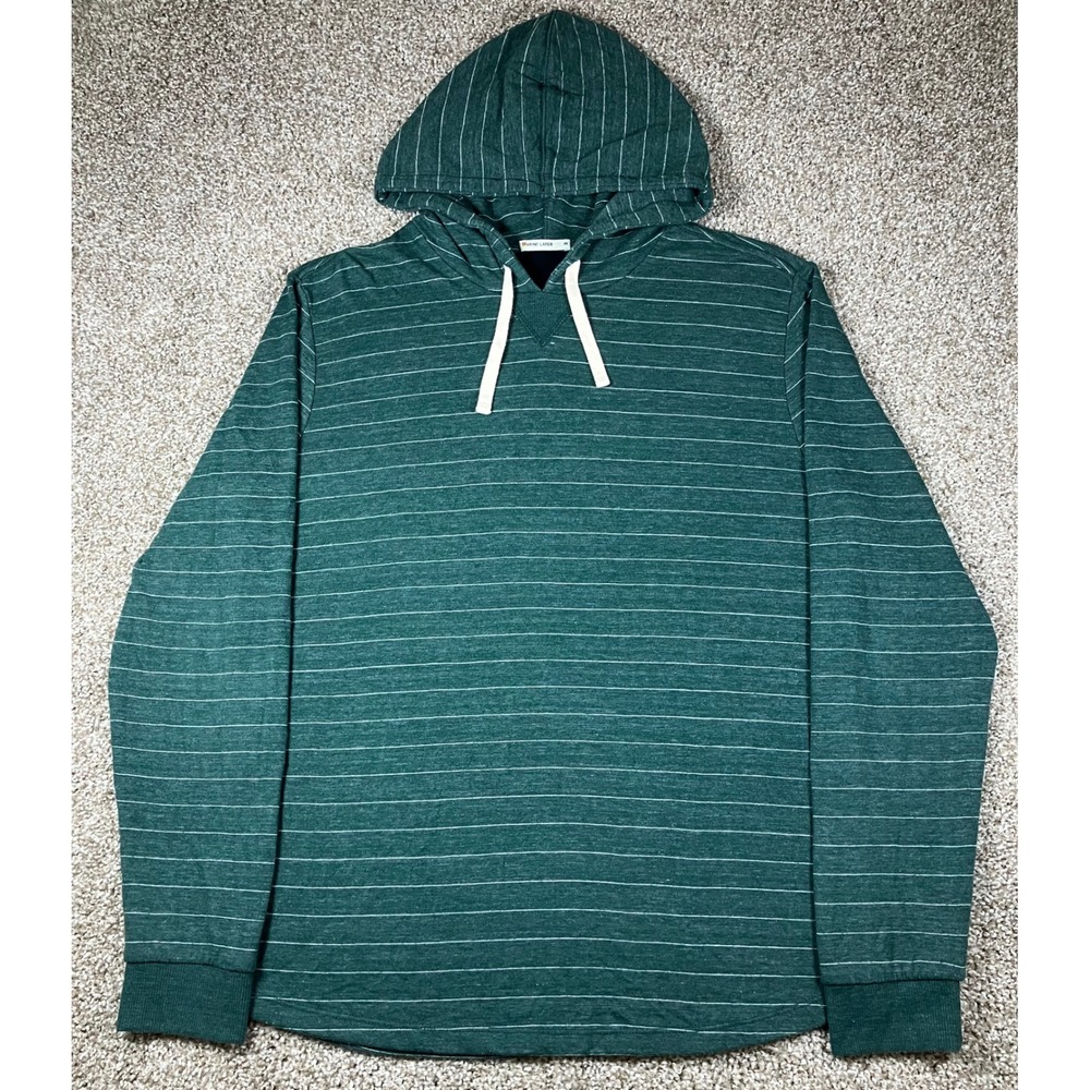 Marine Layer Mens Green Striped Double Knit Pullover Hoodie Lightweight Medium